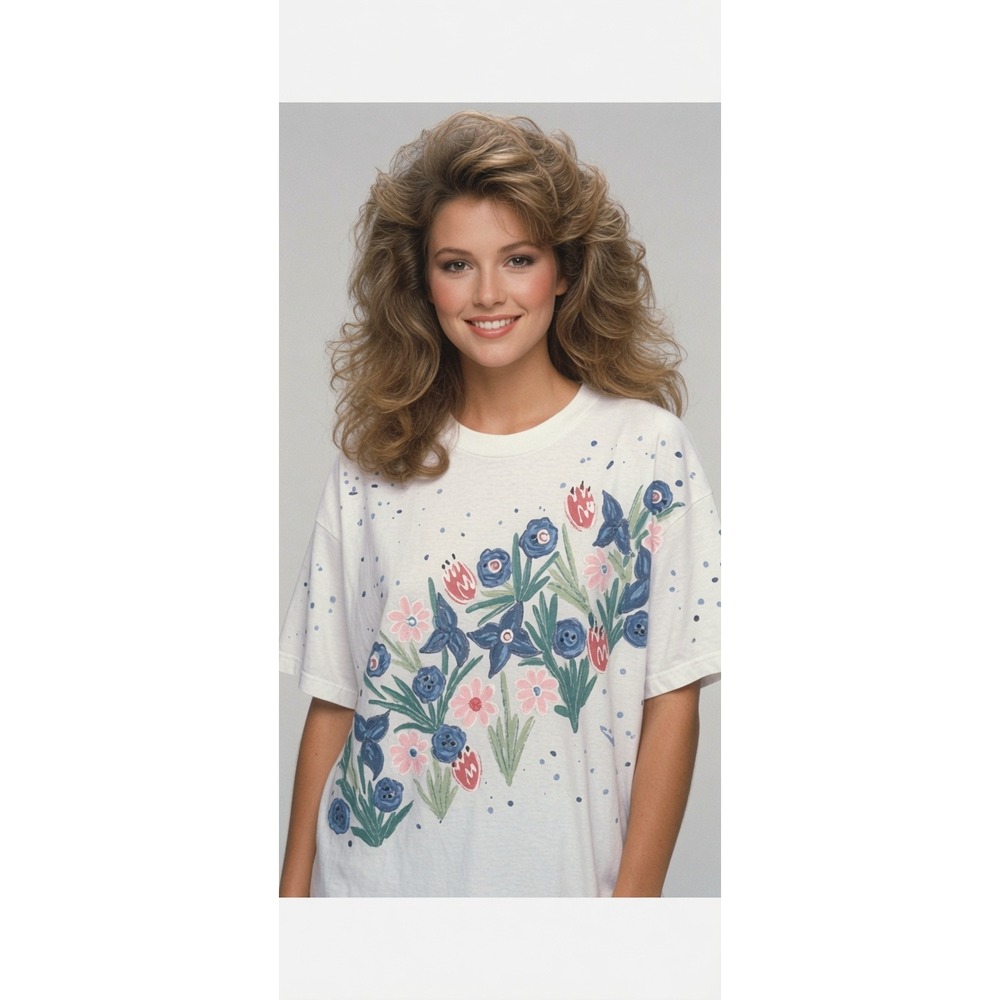 American Vintage 80s Hand Painted Shirt Puff Paint Size XL Made in the‎ USA
